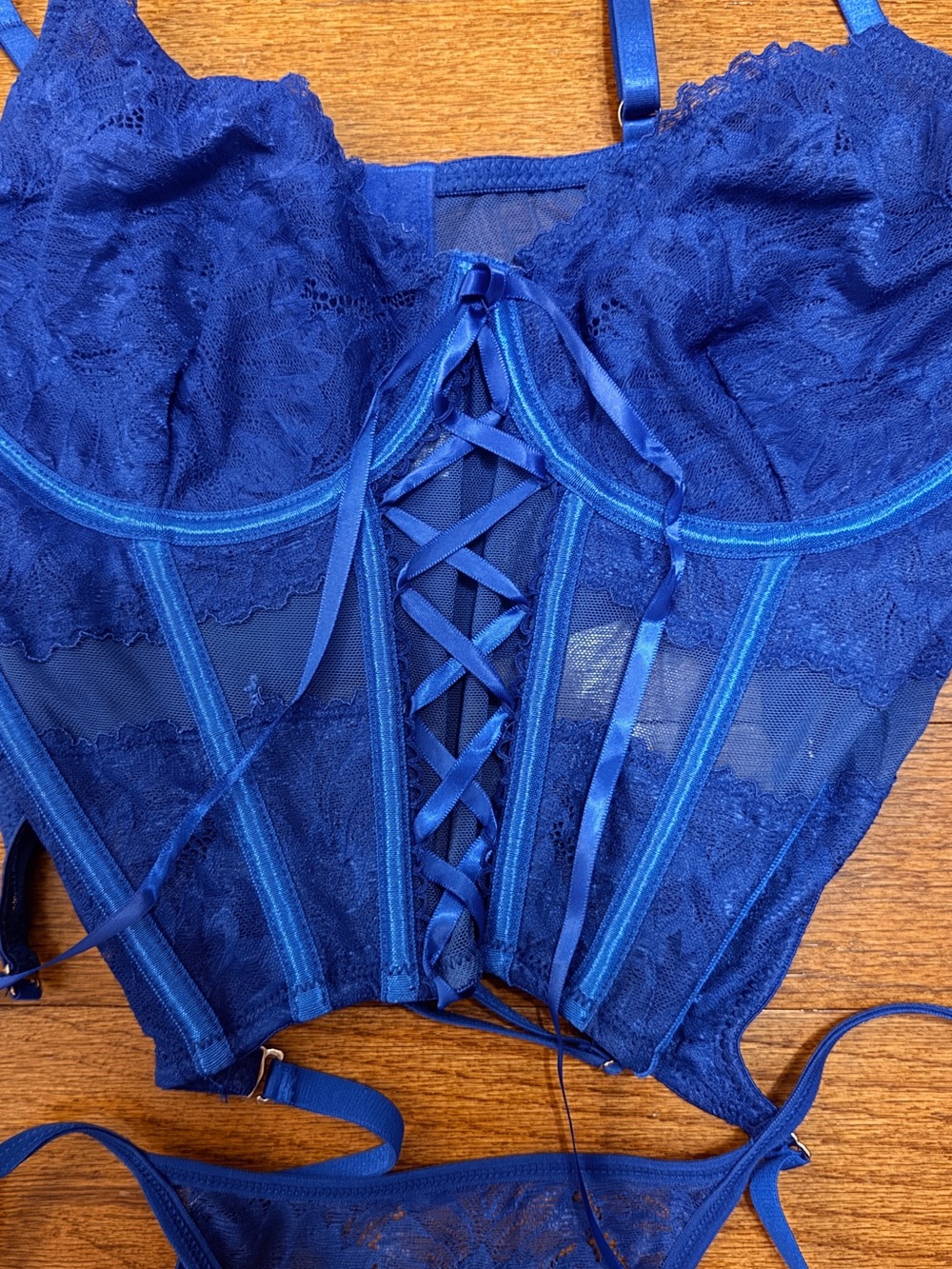 Royal Blue Lace Corset Bustier with Garter Straps set